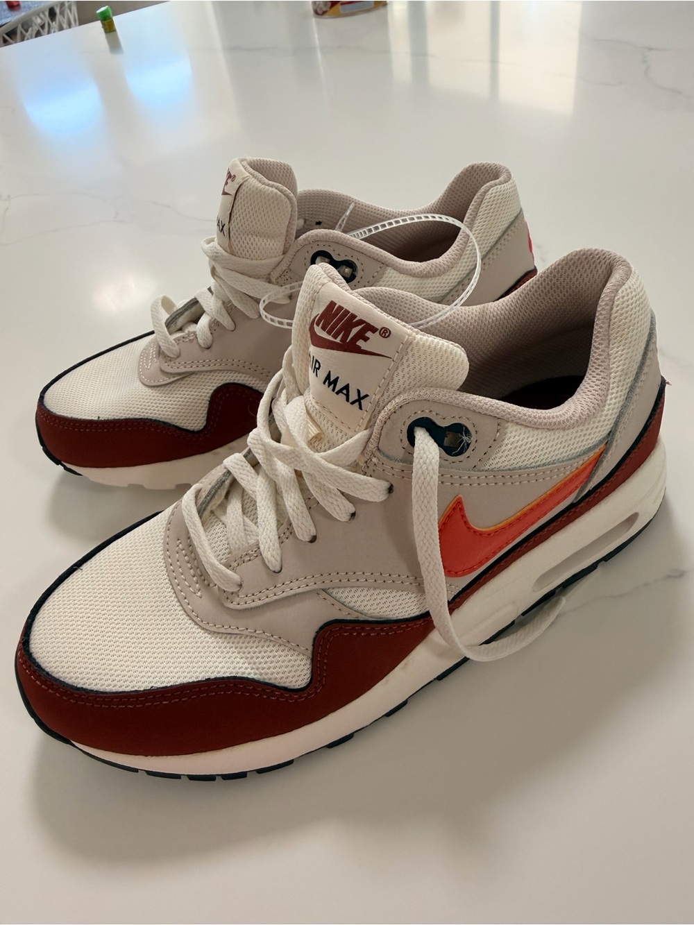 Nike Kids Air Max Sneakers in Cream, Red & Orange Accent